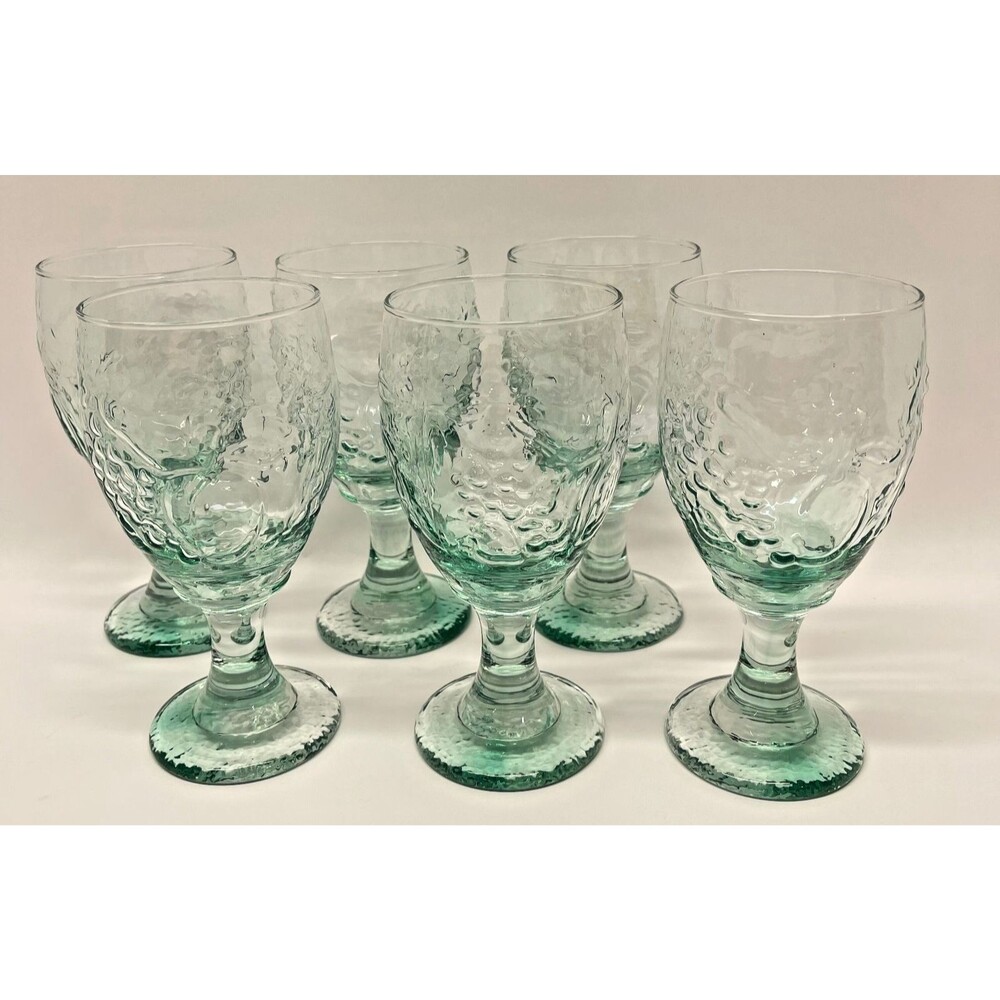 Set 6 Libbey Orchard Fruit Green Water Goblets 7” Textured Glass 16 oz Vintage